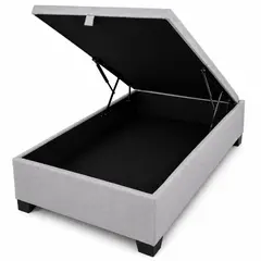 VITELIO - Base Cama Baúl 1 Plaza con Almacenamiento y Apertura Frontal Gris Claro