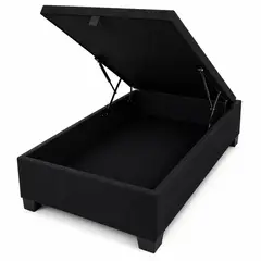 VITELIO - Base Cama Baúl 1 Plaza con Almacenamiento y Apertura Frontal Negra