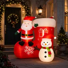 GENERICO - Viejo Pascuero Inflable 180 Cm Con Muñeco De Nieve Navidad