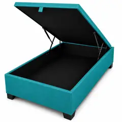 VITELIO - Base Cama Baúl 1 Plaza con Almacenamiento y Apertura Frontal Turquesa