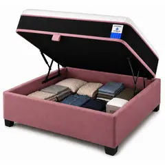 VITELIO - Base Cama Baúl 1 Plaza + Colchon Palo rosa