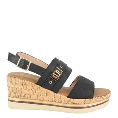 ALQUIMIA - Sandalia con Taco Chino de Corcho Mujer Negro Kim