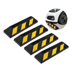 GENERICO - Pack x4 Topes Estacionamiento Negro Amarillo + Pernos Anclaje