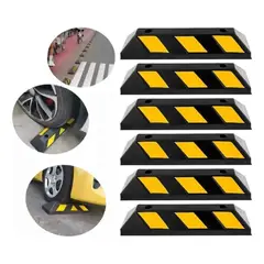 GENERICO - Pack x5 Topes Estacionamiento Negro Amarillo + Pernos Anclaje