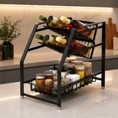 MP - Organizador Rack Multiusos Especiero De Cocina y Botellas con 3 Niveles
