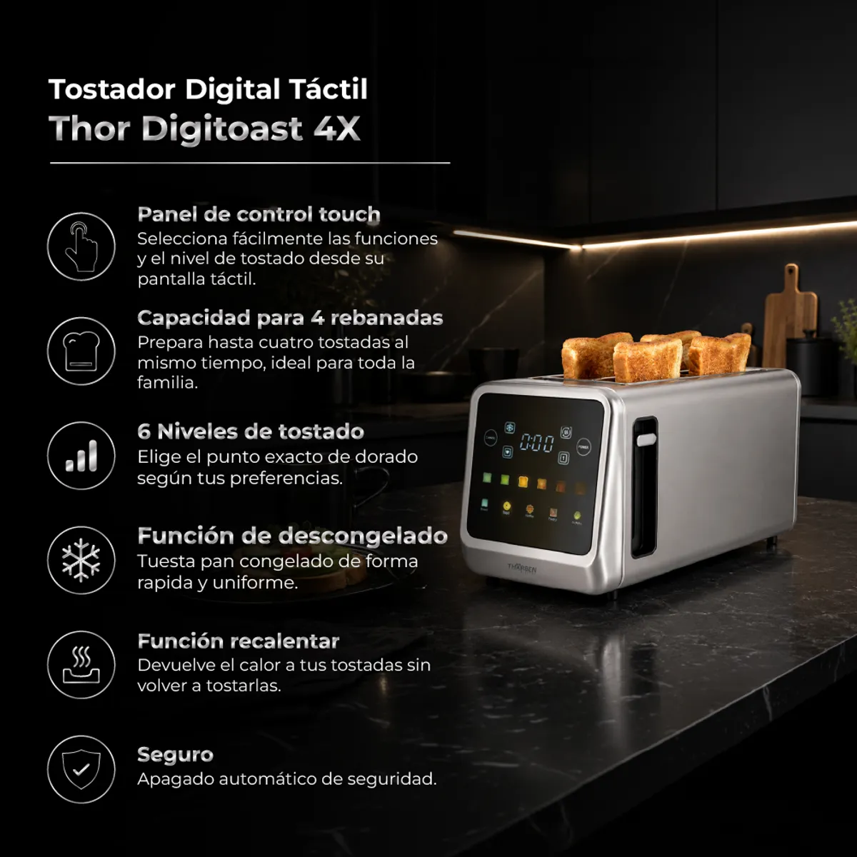 THORBEN - Tostador Digital Thor DigiToast 4 Rebanadas