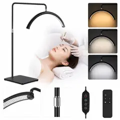 IRM - Lampara LED Media Luna para Maquillaje Estética con Pie 3 Tonos de Luz Brillo Regulable NEGRO