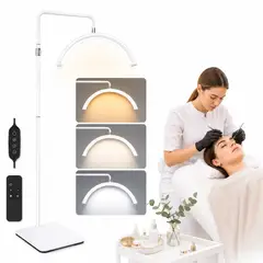 IRM - Lampara LED MediaLuna para Maquillaje Estética con Pie, 3 Tonos de Luz, Brillo Regulable BLANCO