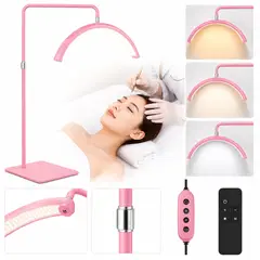 IRM - Lampara LED MediaLuna para Estética Maquillaje con Pie, 3 Tonos de Luz, Brillo Regulable ROSA