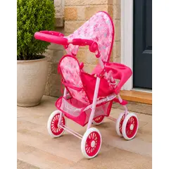 MYLHOGAR - Coche para Muñecas con Toldo y Bandeja Frontal Rosado Corazones Juego