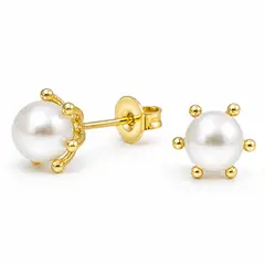 GENERICO - Aros Pistilo con Perla 6 mm Baño de Oro 18K