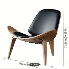 TOLVA - Silla Diseño Tipo Wegner Madera Curva, Eco Cuero Negro