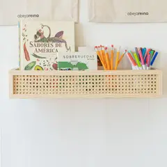 ABEJA REINA - Librero Colgante Madera Pino y Junco Natural 60 cms