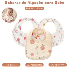 ZSPK - Pack 3 Baberos de Algodón para Bebé 360° Absorbentes Ajustables Doble Cara