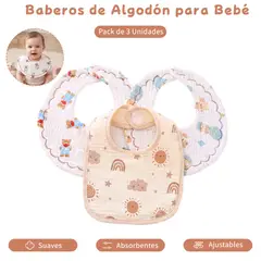 ZSPK - Pack 3 Baberos de Algodón para Bebé 360° Absorbentes Ajustables Doble Cara