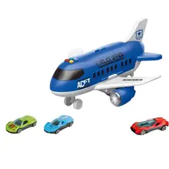 DANWEILE - Avión de juguete grande con 3 mini autos Azul