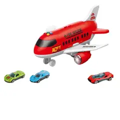 DANWEILE - Avión de juguete grande con 3 mini autos Rojo