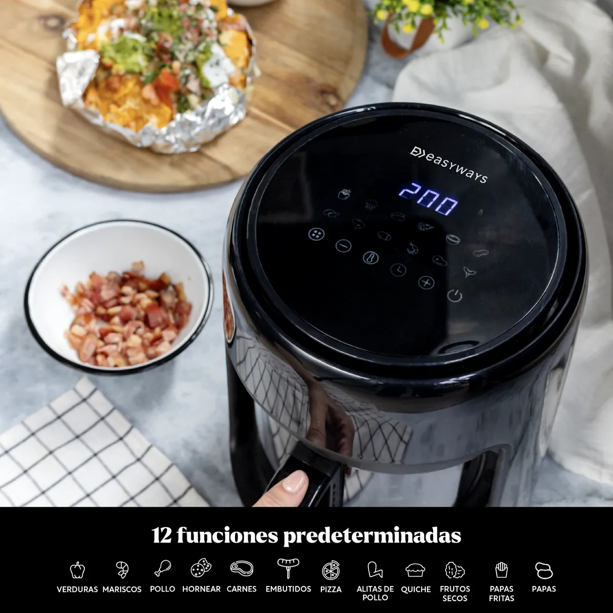EASYWAYS - Freidora de Aire Air Fryer Crystal 4L vidrio EasyWays