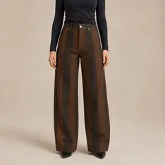 MOMCHIC - Jeans barrel lorenza Tiro Alto con Rayas café Verticales