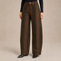 MOMCHIC - Jeans barrel lorenza Tiro Alto con Rayas café Verticales