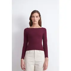 NICOPOLY - Polera Manga Larga Cuello Bote Burdeo