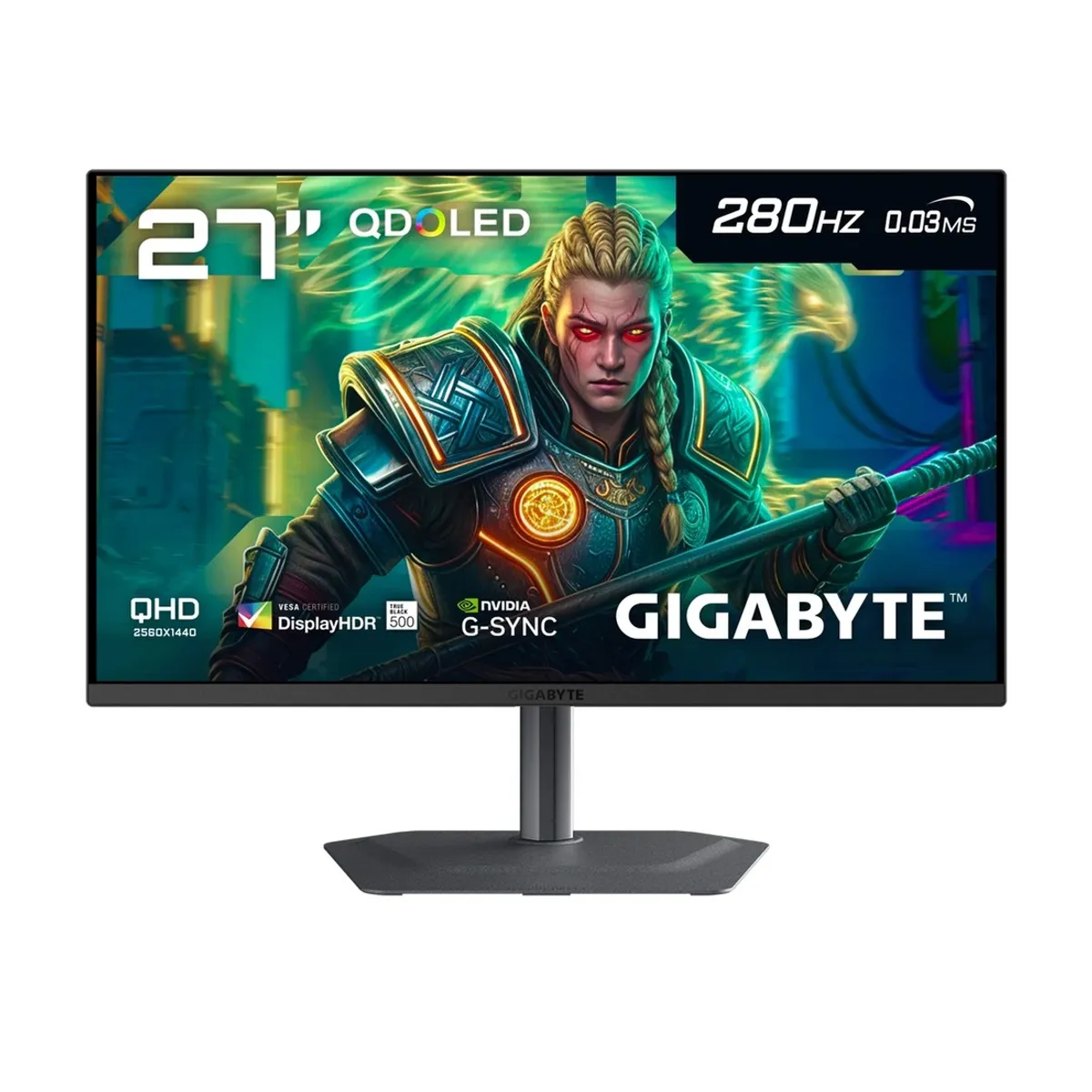 GIGABYTE - Monitor Gamer 27" (Plano) - Gigabyte MO27Q2A - 2K Quad HD (2560 x 1440) - 0,03 ms - 280 Hz - QD-OLED