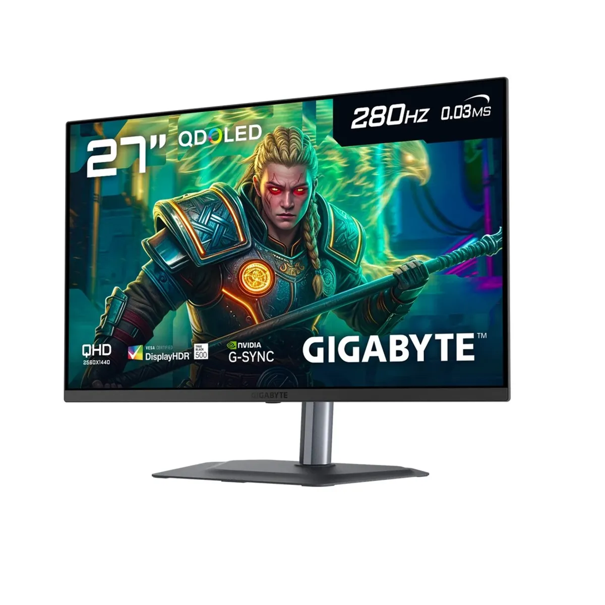 GIGABYTE - Monitor Gamer 27" (Plano) - Gigabyte MO27Q2A - 2K Quad HD (2560 x 1440) - 0,03 ms - 280 Hz - QD-OLED