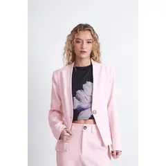 NICOPOLY - Blazer Básico Sastrero Rosado Mujer