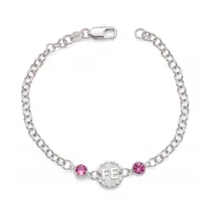 SILVER HEART - Pulsera Fe y Cristales Rosa en Plata Fina 925