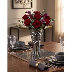 GENERICO - Florero De Vidrio Tallado Grande Decorativo Premium Negro Ahumado