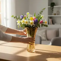 GENERICO - Florero De Vidrio Tallado Para Centro De Mesa O Decoración Dorado