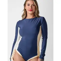 DAIKIRI BIKINIS - Traje de Baño Surf Daikiri Mujer Manga Larga Espalda Abierta Azul Marino Crema Protección UV50+