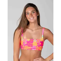 DAIKIRI BIKINIS - Top de Bikini Daikiri Mujer Escote Cuadrado Ajustable Patchwork Naranjo Flúor Protección UV50+