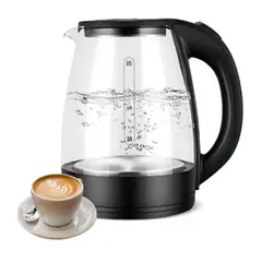 GENERICO - Hervidor de Agua de Vidrio Templado 2 LTS Color Negro Luz LED