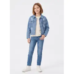 KIBOU - Chaqueta De Mezclilla Niña Con Brillos Y Rasgados Denim