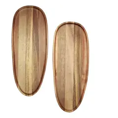 GENERICO - Set 2 Tablas Bandeja Ovalada Rústica Madera De Acacia Color Café  BELUG