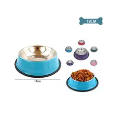 GENERAL - Plato Comedero y Bebedero de Acero Inoxidable para Mascotas 18 cm