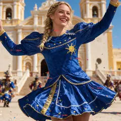 UTILISIMO - Traje Caporal Típico 2 Piezas Azul Mujer Fiestas Patrias