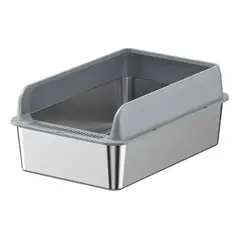 GENERICO - Arenero Para Gatos De Acero Inoxidable Con Pala Y Regilla Gris Oscuro