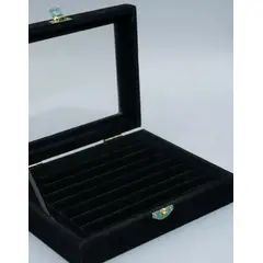 GENERICO - Caja Joyero Terciopelo Negra Con Tapa De Vidrio 28cm