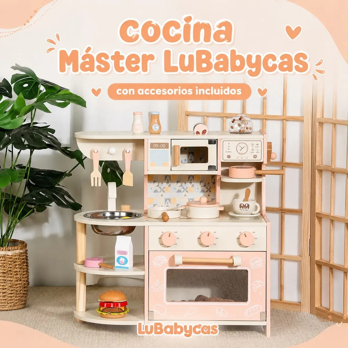 LUBABYCAS - Cocina De Juguete Infantil Niños Madera Master LuBabycas