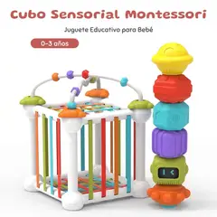 ZSPK - Juguete Montessori Cubo Sensorial con Bloques de Formas y Apilables - Juego Educativo para Bebés +0