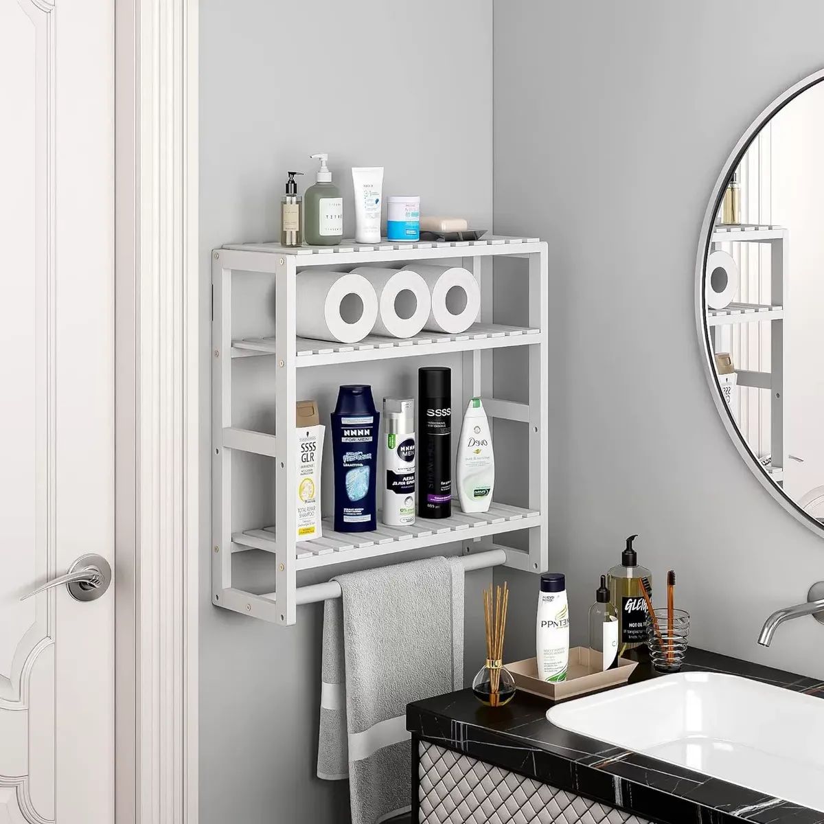 BLUEDREAMER - Toallero de baño Perchero de almacenamiento para barra de toallas