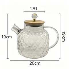 GENERICO - Tetera de vidrio borosilicato 1500 ml con tapa de bambú y perla decorativa
