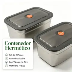 GENERICO - Set de 2 recipientes herméticos de acero inoxidable con válvula de ventilación