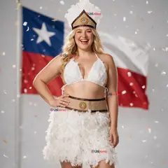 UTILISIMO - Traje Pascuense Típico Blanco Con Plumas 3 Piezas Juvenil Rapa Nui Fiestas Patrias