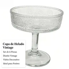 GENERICO - Set de 6 copas de vidrio en relieve para helado, postres y frutas