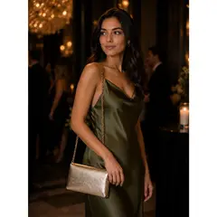 POLLINI - Cartera Bandolera Fiesta efecto metalizado y Cadena