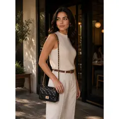 POLLINI - Cartera Bandolera Fiesta tipo Quilt y Cadena
