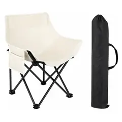 GENERICO - Silla Plegable Camping Acero Portátil Con Apoyavasos Blanco
